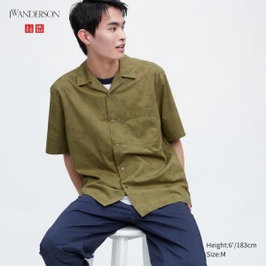 Uniqlo Jw Anderson Casual Printed Corta Sleeved (Open Collar) Camicie Verde Oliva | RHGTUC209