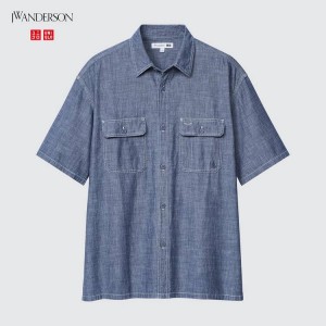 Uniqlo Jw Anderson Chambray Oversized Corta Sleeved Camicie Blu | FYKGUA435