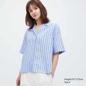 Uniqlo Linen Blend Corta Sleeve Camicie Blu Chiaro | MAXSWY921