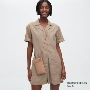 Uniqlo Linen Blend Corta Sleeved Romper Vestito Grigie | DLQPXN329