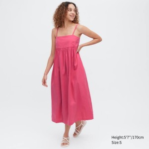 Uniqlo Linen Blend Gathered Camisole Vestito Rosa | HUCVYI738