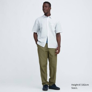 Uniqlo Linen Blend Relaxed Fit Pantaloni Verde Oliva | XJCWUS451