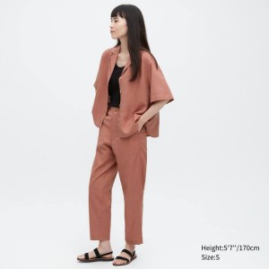 Uniqlo Linen Cotone Blend Tapered Pantaloni Marroni | FHUIRK452