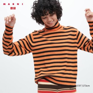 Uniqlo Marni Cashmere A Strisce Turtleneck Maglieria Arancioni | LWYUQZ261