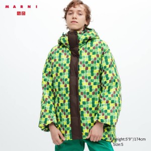 Uniqlo Marni Down Printed Oversized Cappotti Verdi | ZNRJDW729