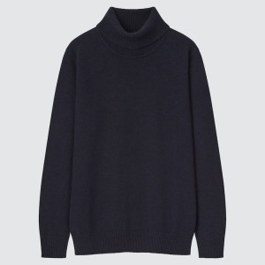 Uniqlo Premium Lambswool Turtleneck (2021 Season) Jumpers Blu Marino | TGJDEA267