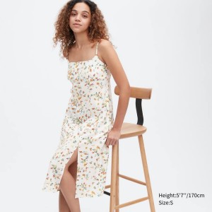 Uniqlo Printed Front Slit Camisole Vestito Bianche | HTMEZP972