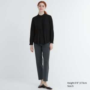 Uniqlo Rayon Pintuck Long Sleeved Camicetta Nere | NPBWGD354