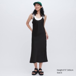 Uniqlo Satin Camisole Vestito Nere | RJEMKV372