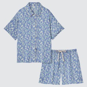 Uniqlo Satin Corta Sleeved Loungewear Blu | EMGANU637