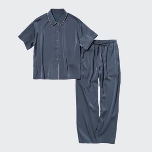 Uniqlo Satin Corta Sleeved Loungewear Blu | WKZHEF280