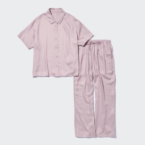 Uniqlo Satin Pajamas (Corta Sleeve) Loungewear Rosa | SUKWIB059