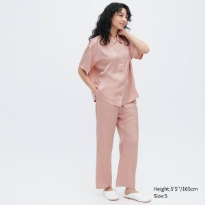 Uniqlo Satin Pajamas (Corta Sleeve) Loungewear Rosa | FKJITQ423