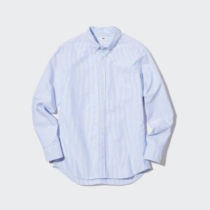 Uniqlo Slim Fit A Strisce Oxford (Button-down Collar) Camicie Blu | VFRUKO073