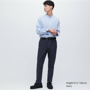 Uniqlo Smart Patterned Ankle Length Pantaloni Blu Marino | MBVNCU410