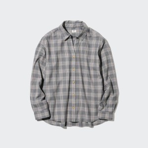 Uniqlo Soft Brushed Checked Long Sleeved Camicie Grigie | QBVPJS714