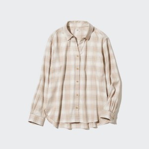 Uniqlo Soft Brushed Checked Long Sleeved Camicie Beige | JNKIUB462