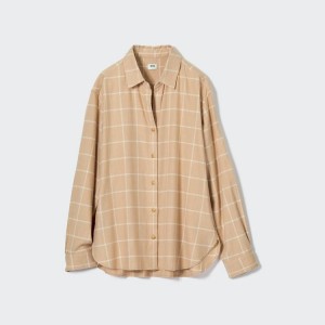 Uniqlo Soft Brushed Checked Long Sleeved Camicie Beige | FUEAHO938