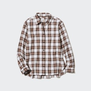 Uniqlo Soft Brushed Checked Long Sleeved Camicie Marroni | ULNDKG037