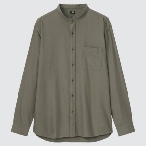 Uniqlo Soft Twill Regular Fit (Grandad Collar) Camicie Verde Oliva | DGFQXE871