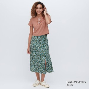 Uniqlo Split Hem Printed Midi Gonne Verdi | HFLIOM062