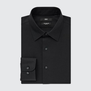 Uniqlo Super Non-iron Slim Fit (Regular Collar) Camicie Nere | PFUHYW672