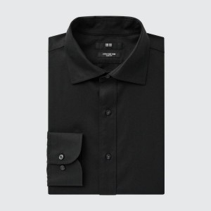 Uniqlo Super Non-iron Slim Fit Semi-cutaway Collar (2020 Season) Camicie Nere | SRENGO536