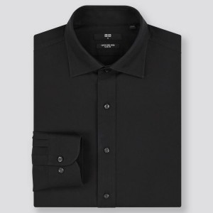 Uniqlo Super Non-iron Slim Fit Semi-cutaway Collar (2020 Season) Camicie Nere | IBYCPS651