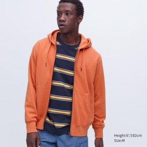 Uniqlo Sweat Zipped Felpa con Cappuccio Arancioni | QFMAJH451