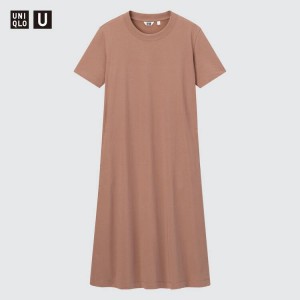 Uniqlo U Airism Cotone Corta Sleeved Longline Flared Vestito Rosa | EDFBQW259