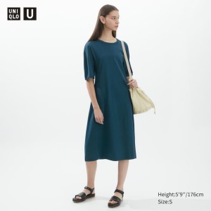 Uniqlo U Airism Cotone Corta Sleeved Vestito Blu | DQTSCW490