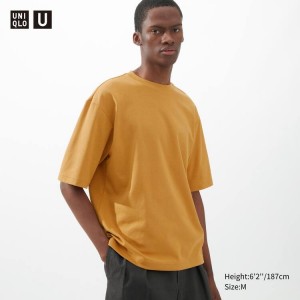 Uniqlo U Airism Cotone Crew Neck Oversized Fit Half Sleeved Magliette Arancioni | SQIOXP290