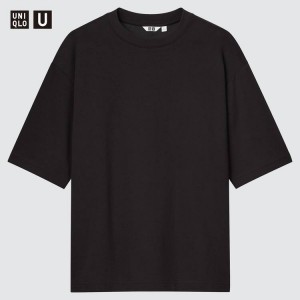 Uniqlo U Airism Cotone Oversized Crew Neck Magliette Nere | JAHLWZ183