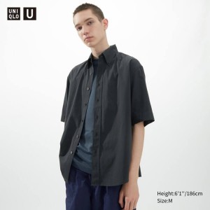 Uniqlo U Casual Fit Corta Sleeved (Button-down Collar) Camicie Grigie Scuro | ITXBWF591