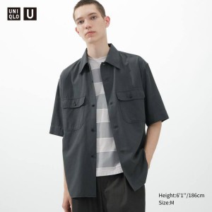 Uniqlo U Casual Fit Corta Sleeved Lavoro Camicie Grigie | BTLUYS125