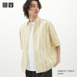 Uniqlo U Seersucker Casual A Strisce Corta Sleeved Camicie Crema | WSQNMD410