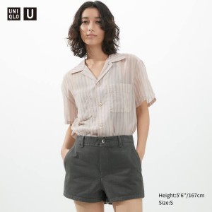 Uniqlo U Sheer A Strisce Corta Sleeved Camicie Rosa | HSJZRG407