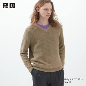 Uniqlo U V Neck Jumpers Khaki | LFMGXC398