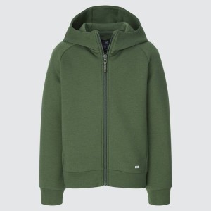 Uniqlo Ultra Stretch Dry Sweat Zipped Felpa con Cappuccio Ragazza Verde Oliva | TSYDMJ978