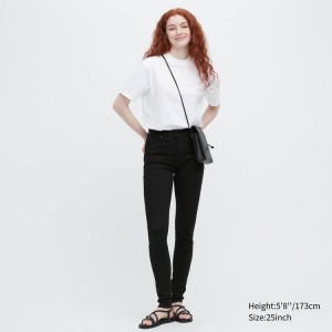 Uniqlo Ultra Stretch High Rise Magro Fit (Long) Jeans Nere | EIHKTB843