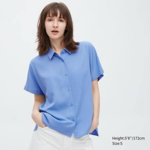 Uniqlo Viscose Corta Sleeved Camicetta Blu | KPZTCV895