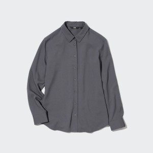 Uniqlo Viscose Long Sleeved Camicetta Grigie | ZPVCJN052