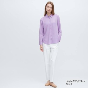 Uniqlo Viscose Long Sleeved Camicetta Viola | PTJMXK928