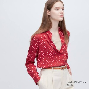 Uniqlo Viscose Printed Long Sleeved Camicetta Rosse | FECLQI347