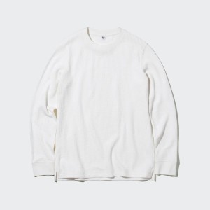 Uniqlo Waffle Crew Neck Long Sleeved Magliette Bianche | OPCQSU671