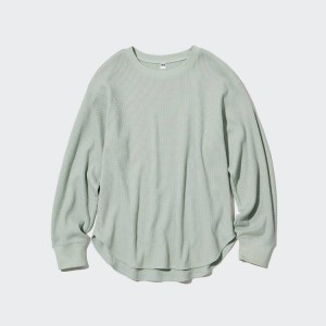 Uniqlo Waffle Crew Neck Long Sleeved Top Verdi | MWGZCY649