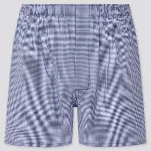 Uniqlo Woven Checked Boxer (2021 Season) Biancheria Intima Blu Marino | ATRQIN517