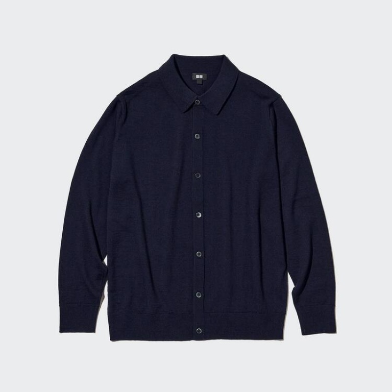 Uniqlo 100% Extra Fine Merino Collar Jumpers Blu Marino | HDUMTO354