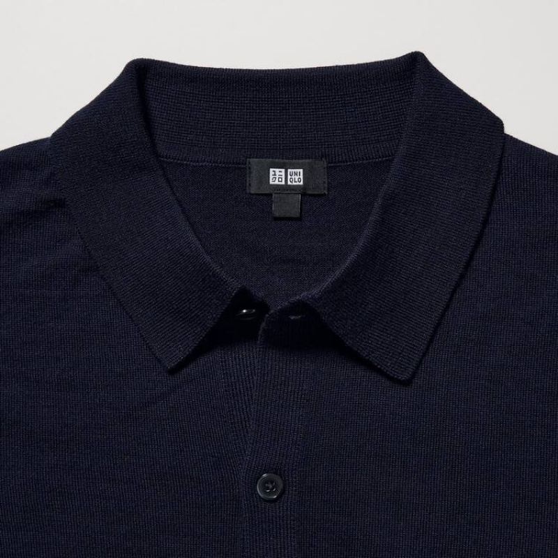 Uniqlo 100% Extra Fine Merino Collar Jumpers Blu Marino | HDUMTO354