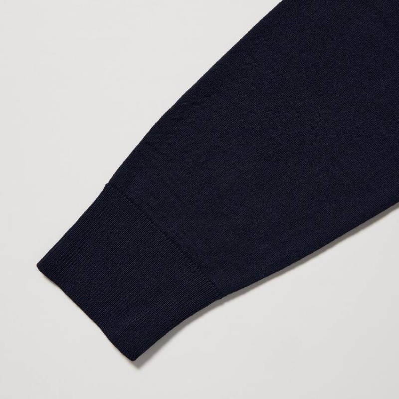 Uniqlo 100% Extra Fine Merino Collar Jumpers Blu Marino | HDUMTO354